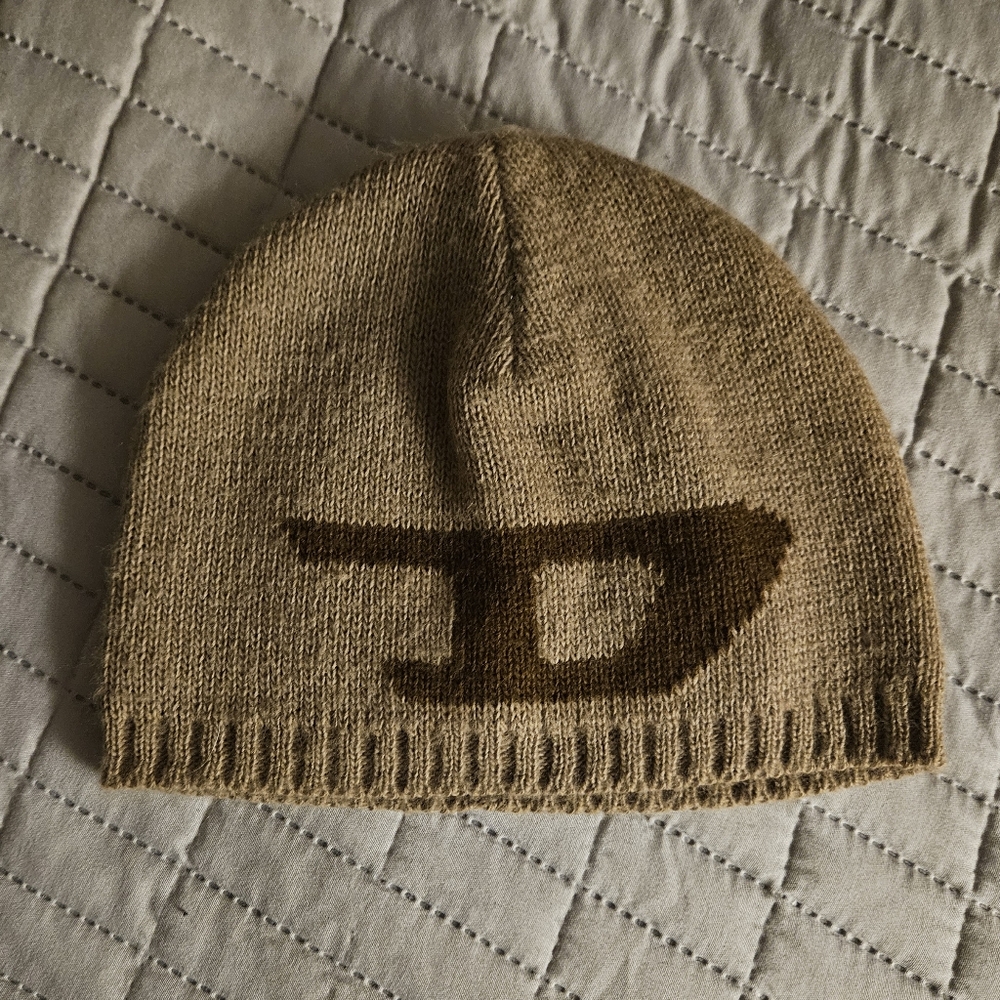 Diesel Tan and Brown Logo Knit Hat